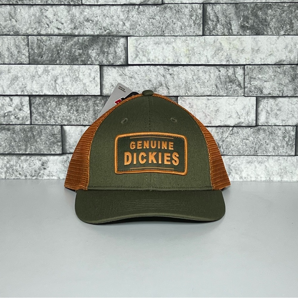 Dickies Mens Snap Back Genuine Dickies Two-Tone Trucker Cap Olive Orange